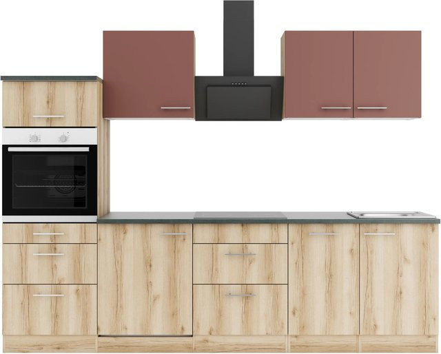OPTIFIT Küchenzeile Bari407/Livorno290 in Rostrot und Wildeiche Nachbildung, Breite: 270 cm - Bild 1