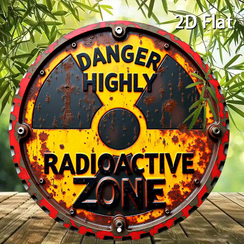 Potdemiel Rundes Aluminiumschild Strahlungswarnung DANGER HIGHLY Radioactive ZONE in Gelb, Durchmesser: 20 cm - Bild 3