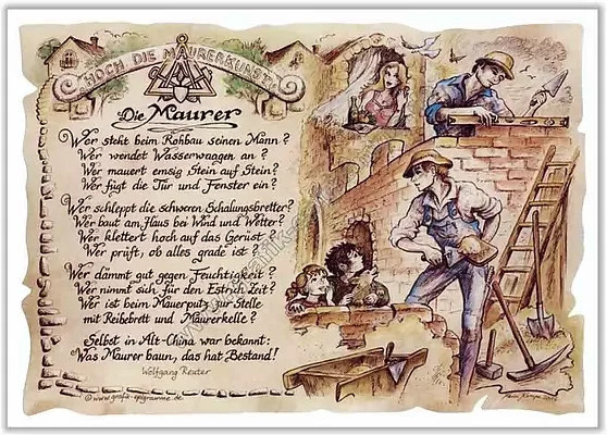 Zunftbild Maurer als Grafik auf Antikpapier im A4-Format, Mehrfarbig - Bild 1