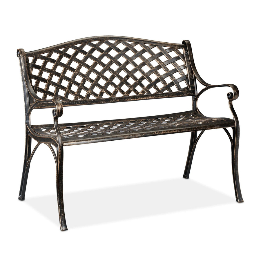 Relaxdays Gartenbank aus Aluminium in Schwarz und Bronze, wetterfester Zweisitzer mit Armlehnen, B/T/H: 102 x 60 x 82 cm - Bild 2