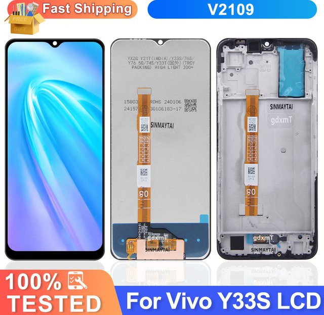 Vivo Y33S LCD Display Touchscreen Digitizer Montage mit Rahmen in Schwarz für V2109 Reparatur-Teile - Bild 1