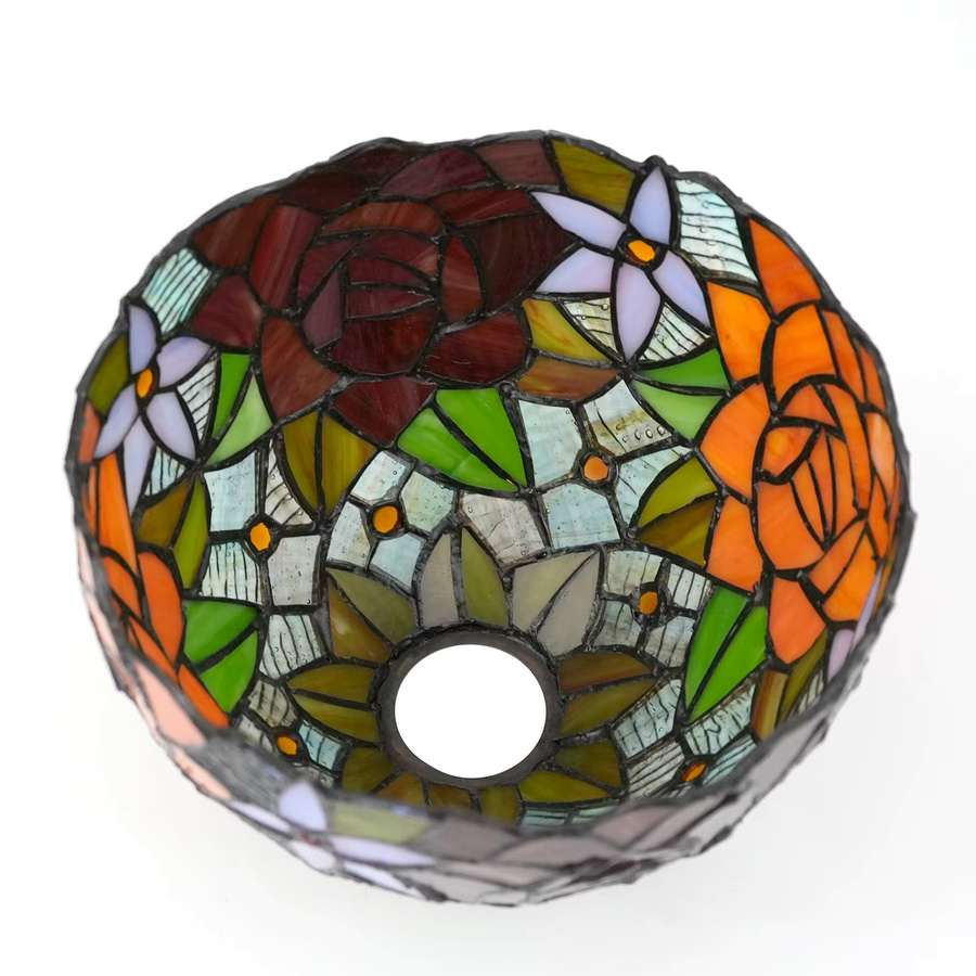 Retro Wandlampenschirm aus Buntglas in Rosen-Design, Mehrfarbig - Bild 2