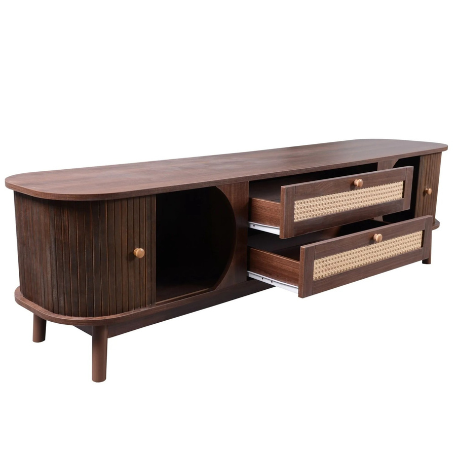 okwish TV Schrank mit Rattan-Seiten, Türen und Schubladen in Natur/Braun, B/T/H: 170 x 39 x 46 cm - Bild 2