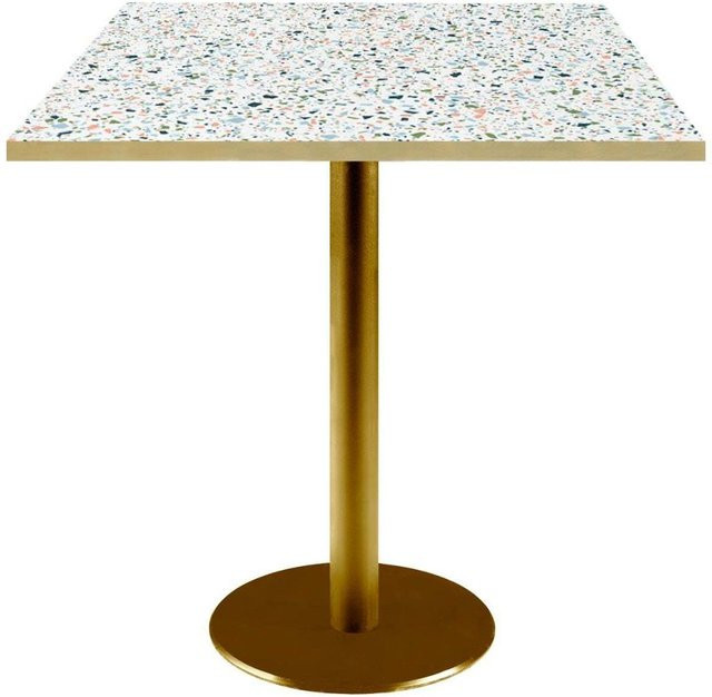 RestooTab Tisch Rome quadratisch in Terrazzo-Optik mit goldmetallic Gestell und messingfarbenen Kanten, B/T/H: 70 x 70 x 75 cm - Bild 1