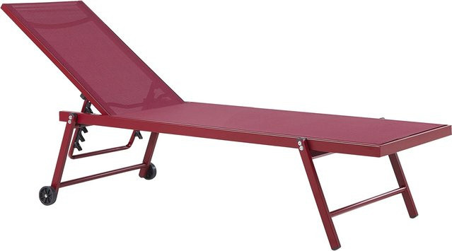 Beliani Gartenliege Rot mit verstellbarer Kopfstütze und Rollen, B/T/H: 198 x 65 x 107 cm - Bild 1