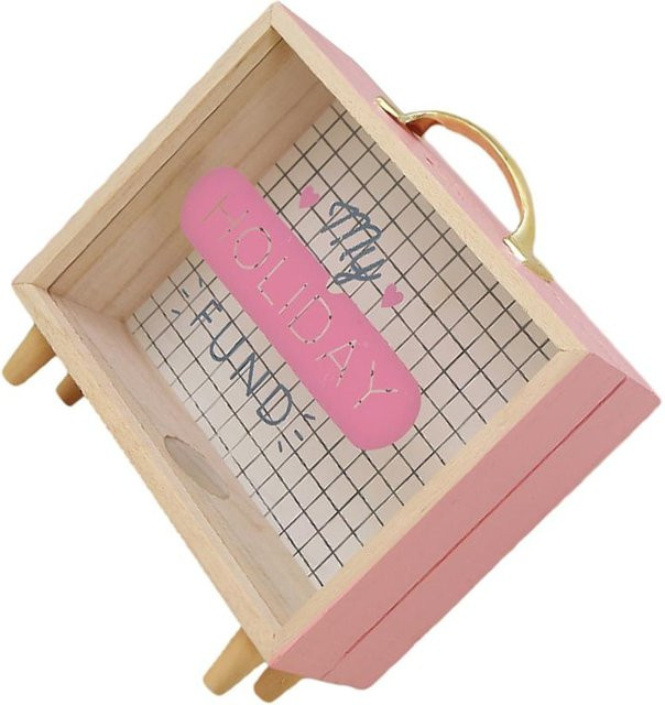 Transparentes Sparschwein aus Holz in Pink als multifunktionale Aufbewahrungsbox für Geldmünzen - Bild 1