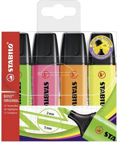 Stabilo Textmarker BOSS Original Set mit 4 farbsortierten Keilspitzen - Bild 1