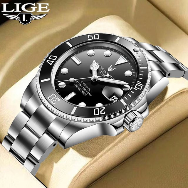LIGE Armbanduhr Automatik, Edelstahl, Schwarz, Herren - Bild 1