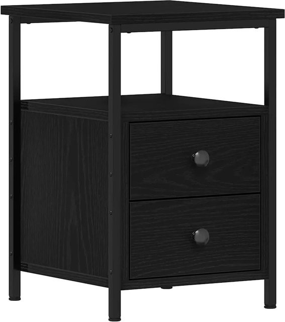 vidaXL Nachttisch in Schwarz und Eichen-Optik für dein Schlafzimmer, modern gestaltet aus Holzwerkstoff und Metall, B: 34 cm, T: 35,5 cm, H: 50 cm - Bild 1