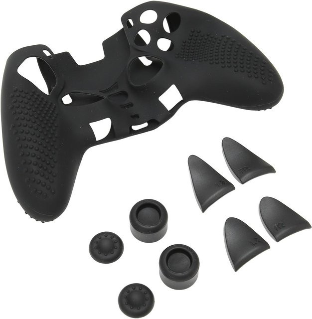 Igeteck Silikon Schutzhülle für PS5 Controller in Schwarz inklusive 8 Daumen-Grips - Bild 1