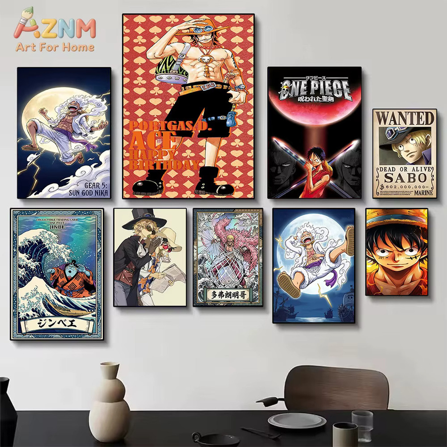 AZNM One Piece Anime Leinwand-Wandkunst Luffy Gear 5 Ace Sabo Jinbe Druckposter Multicolor ohne Rahmen - Bild 3