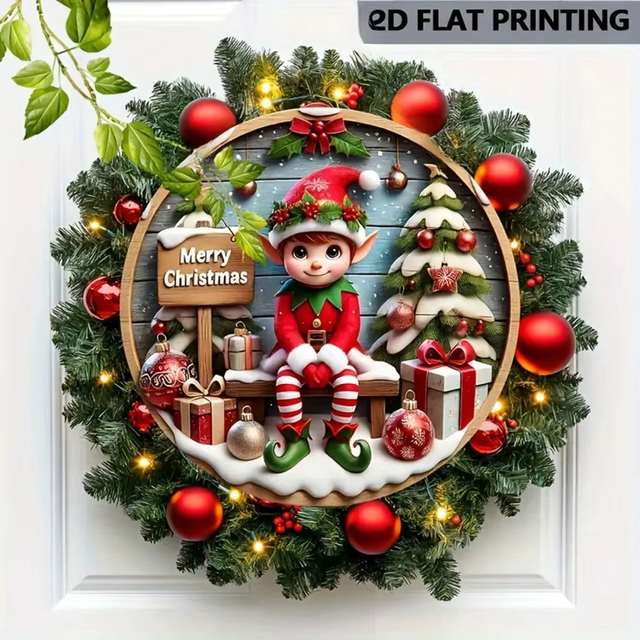 HELLOYOUNG 2D Charming Christmas Elf Holzschild, rund, mehrfarbig, Durchmesser: 20 cm - Bild 3