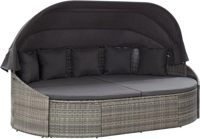 vidaXL Outdoor-Loungebett mit Sonnendach aus PE-Rattan in Grau/Anthrazit, B/T/H: 230 x 145 x 141 cm - Bild 1