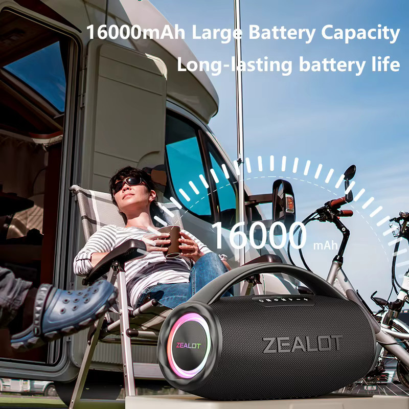 ZEALOT S97 Kabelloser Lautsprecher mit 80 W, Tragbarer Subwoofer für den Außenbereich, Hifi-Klangqualität, Dual-Pairing, Schwarz - Bild 2