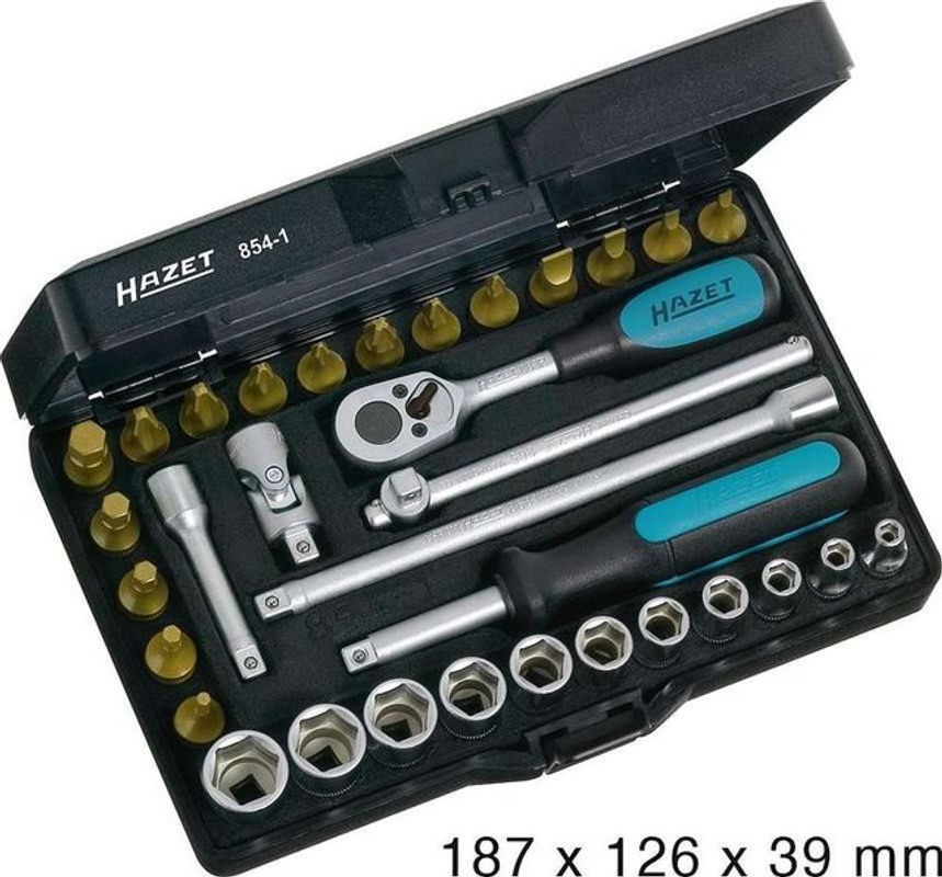 Hazet Steckschlüssel-Satz 854-1, 33-teilig, 1/4 Zoll (6,3 mm) mit verschiedenen Profilen wie Sechskant, Kreuzschlitz und Schlitz - Bild 2