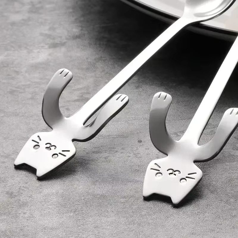 Ouhoe Katzen-Kaffeelöffel aus 304 Edelstahl in Silber, kreativer Teelöffel für Milch und Dessert - Bild 4