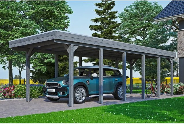 Skan Holz Carport Friesland aus Nadelholz in Schiefergrau mit EPDM-Dach, Breite: 314 cm, Tiefe: 860 cm, Höhe: 241 cm - Bild 1
