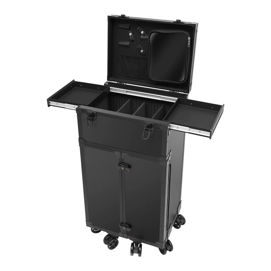 Bymaocar Rollkoffer für Make-up und Kosmetik in Schwarz mit 6 Rollen und Schubladen-Organizer aus Aluminium und ABS - Bild 3