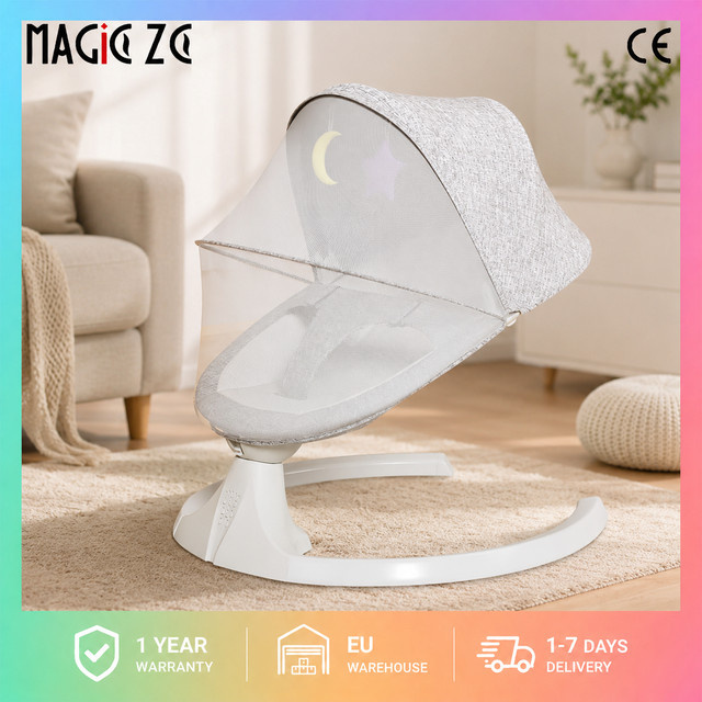 Elektrische Babywippe von Magic ZC in Grau mit Bluetooth-Musik, automatischen 5 Bewegungsmodi und ergonomischem Schlafpod für Neugeborene - Bild 1