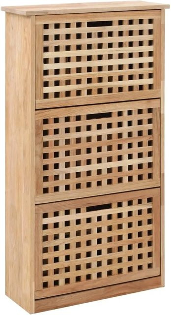 vidaXL Schuhschrank aus Walnuss-Massivholz in Braun mit Gitter-Design, B/T/H: 55 x 20 x 104 cm - Bild 1