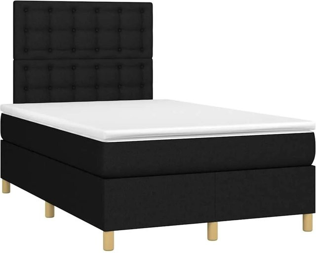vidaXL Boxspringbett mit Matratze in Schwarz, Hybrid-Bett mit LED-Unterbettbeleuchtung und USB-Ladeanschluss, B/T: 120 x 190 cm - Bild 1