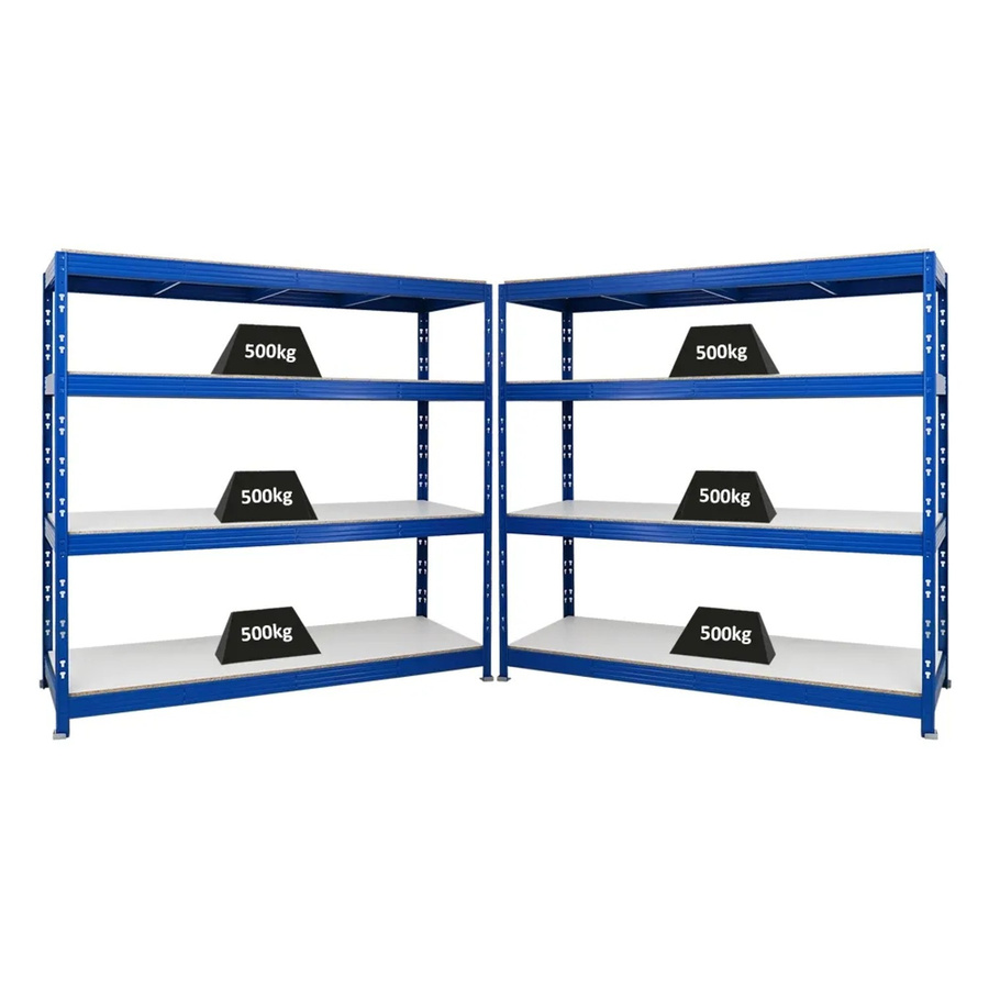 2er Set PROREGAL Rhino Profi Schwerlastregal Blau mit 4 Melamin-Ebenen, H x B x T: 180 x 200 x 60 cm, Fachlast 500 kg - Bild 2
