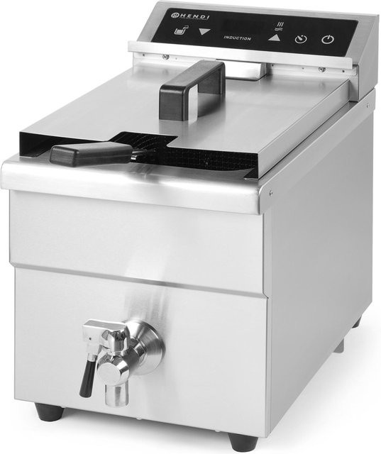Hendi Kitchen Line Induktionsfritteuse mit Zapfhahn und Digitalanzeige, Silber, 8 l - Bild 1
