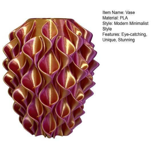 Territory Dekorative 3D-gedruckte Blumenvase in Rot-Gold mit geometrischer Wellenform im Modern Boho Stil - Bild 2