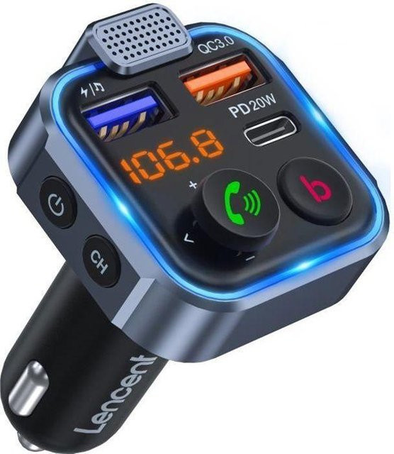 LENCENT Bluetooth FM Transmitter 5.0 mit 20W PD Fast Charger und Hands-Free Funktion in Schwarz - Bild 1