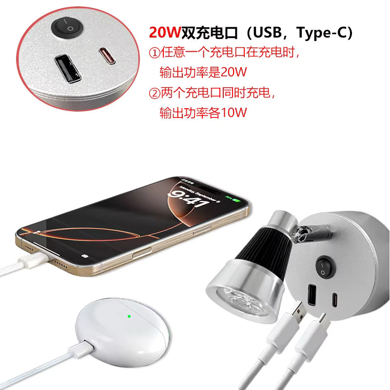 Ramalho LED Wandlampe für Wohnmobile und Yachten mit Schwanenhals, Typ-C und USB, weiß, 12V-24V - Bild 2
