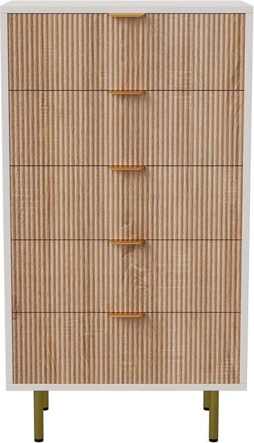 PXloue Schubladenschrank mit 5 Schubladen in Holzmaserung für Wohnzimmer, Schlafzimmer oder Büro, Farbe: Braun, B/T/H: 76,0 x 34,0 x 110,0 cm - Bild 1