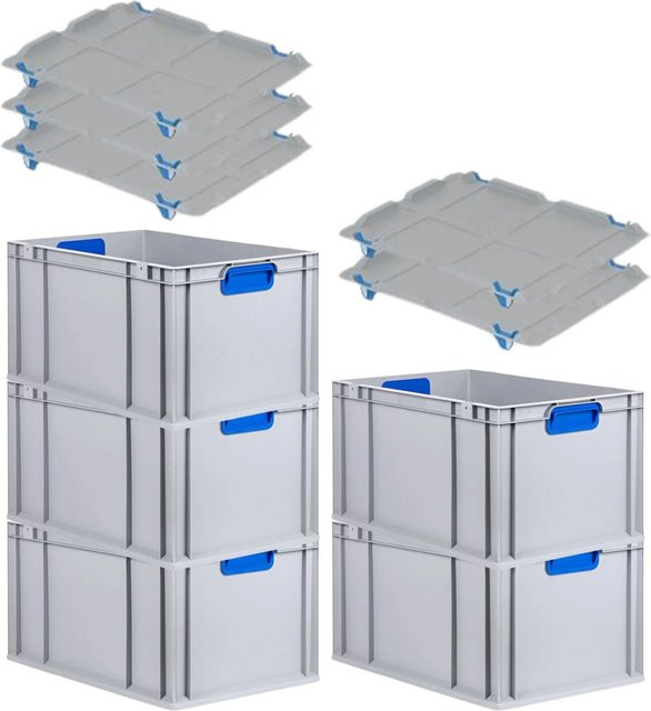 PROREGAL Spar Set 5x Eurobox Nextgen Color mit Auflagedeckel und Schiebeschnappverschlüssen, Farbe Blau, H x B x T: 32 x 40 x 60 cm - Bild 1