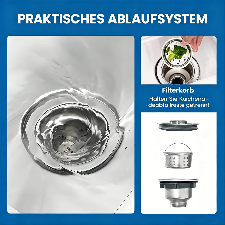 HiMISS Edelstahl-Spültisch in Silber mit Doppelbecken und Warm- und Kaltwasseranschlüssen, Breite: 84 cm - Bild 4