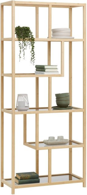 Mömax Regal Boston in Naturfarben aus Holz und Glas, B/T/H: 77 x 34 x 180 cm - Bild 1