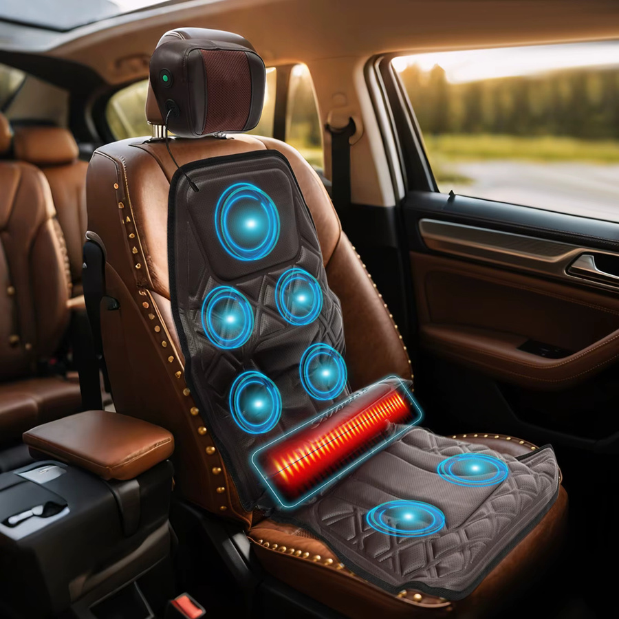 Bymaocar 9-stufiges Massagekissen mit Heizfunktion in Braun, B/T: 120 x 50 cm, ideal für Nacken, Schultern, Taille und Rücken für Auto und Zuhause - Bild 4
