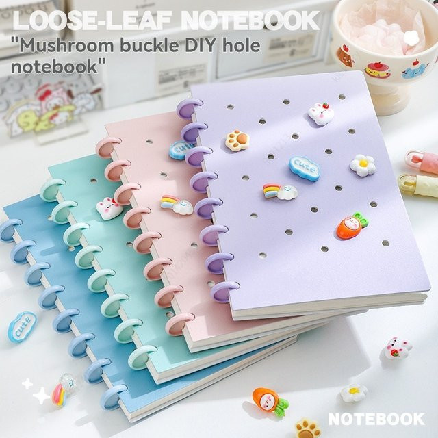 Hopk A5 Notebook mit Pilz-Schnalle und Lochung für DIY Loseblatt-Bücher in Blau - Bild 1