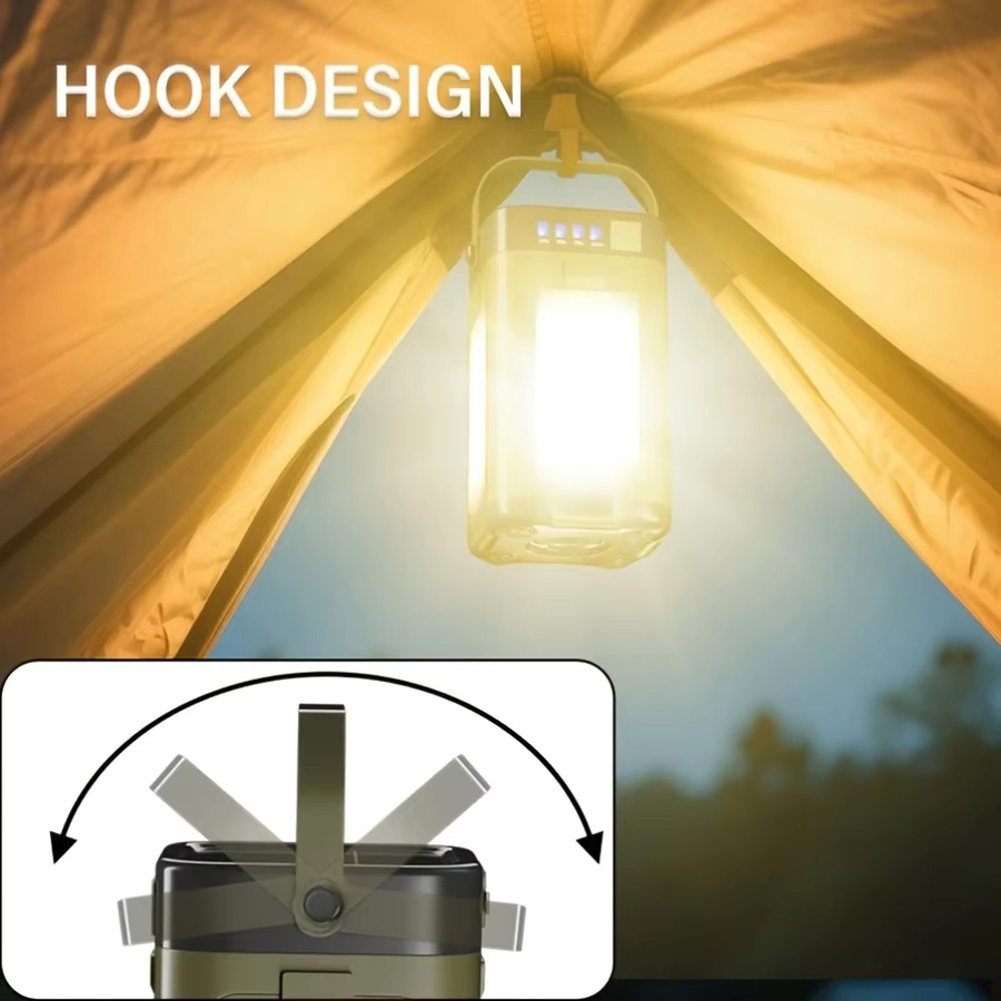 XIWANGFIRE Solarbetriebene Tragbare Campinglampe mit 2000mAh Powerbank, Faltbare Hängezeltlampe mit Intelligentem Display in Grün und Weiß - Bild 4
