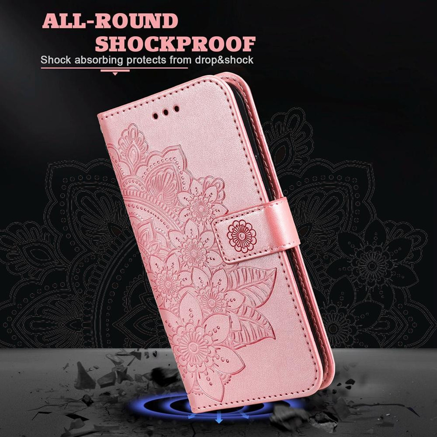 JJ-Ngup Handyhülle aus Leder mit Blumen- und Blättermuster für Samsung Galaxy S22 Ultra S21 Plus S20 FE 5G S10 in Pink - Bild 2