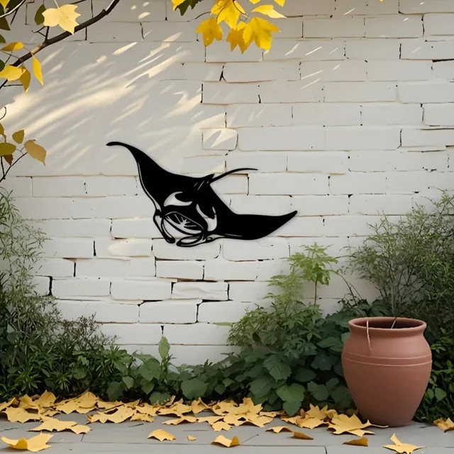 CIFBUY Vintage Manta-Rochen Wandkunst aus Metall in Schwarz als Meerestier-Dekoration für dein Strandhaus - Bild 1