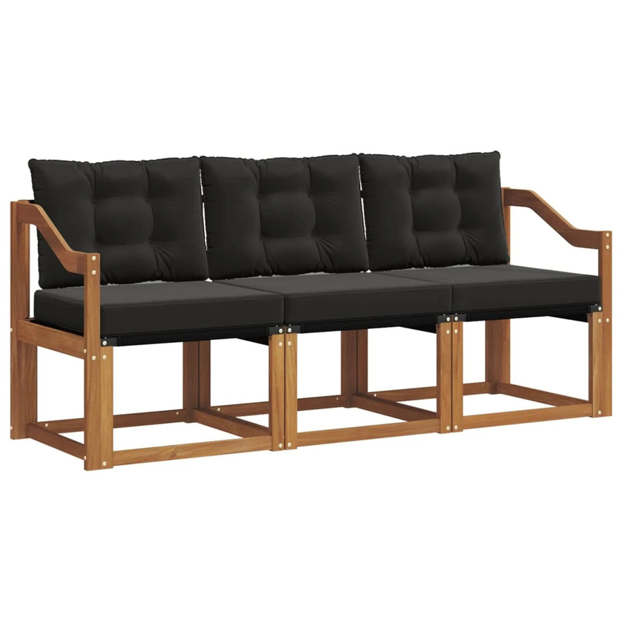 vidaXL Outdoor-Sofagarnitur 3-teilig aus Akazienholz und Textilene in Schwarz und Natur mit Kissen und Armlehnen - Bild 2