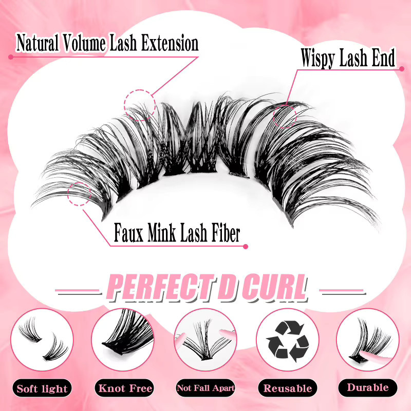 MIAOJIE Wimpernverlängerungsset, Wimperncluster, D-Curl, 9–16 mm, Black - Bild 3
