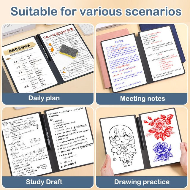 Wiederverwendbarer Leder-Wochenplaner als Whiteboard-Notizbuch-Set in Blau inklusive Whiteboard-Stift und Wischtuch - Bild 1