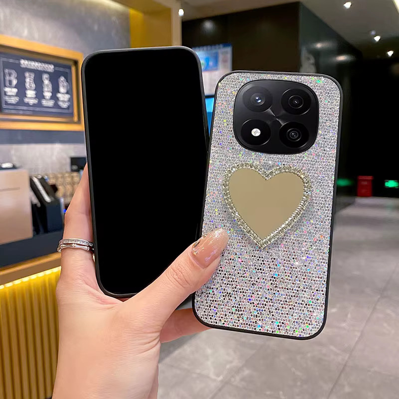 Glitzernde Sternenhimmel Lederhülle mit Liebesherz-Spiegel für Xiaomi Redmi Note 14 15 Pro Plus 4G 5G in Weiß und Multicolour - Bild 2