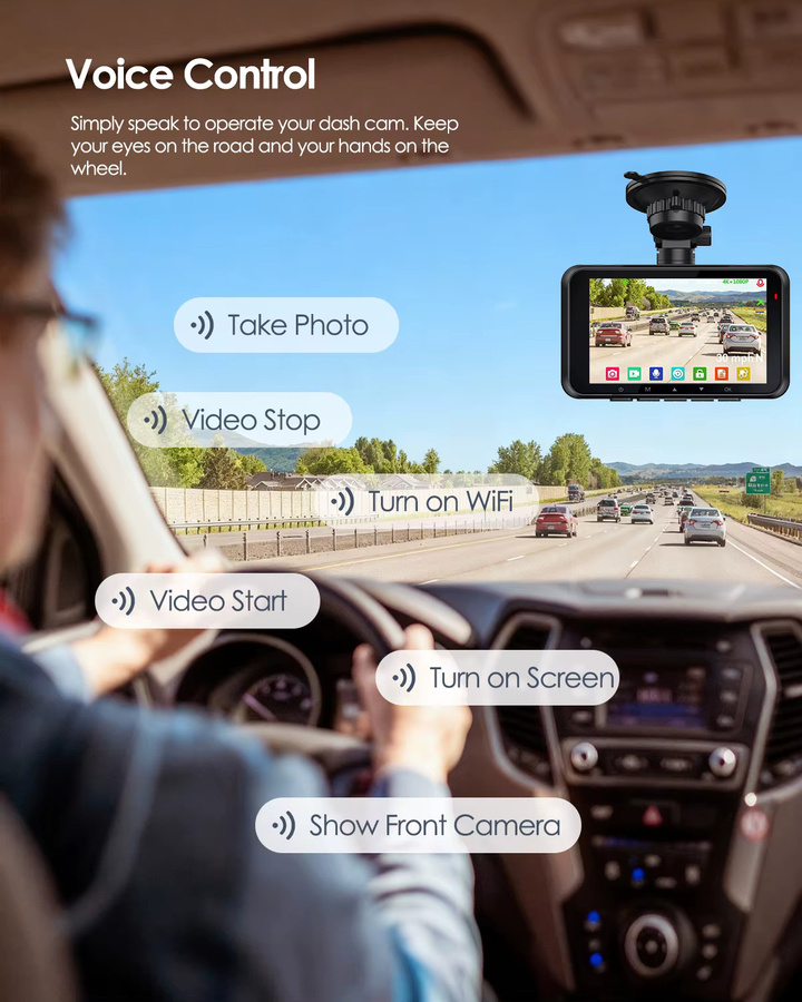 HUPEJOS 4K Dashcam Dual-System vorne und hinten mit Starvis 2 DualHDR, 4 Zoll Touchscreen, integriertem GPS, 5G WiFi und Sprachsteuerung in Schwarz - Bild 5