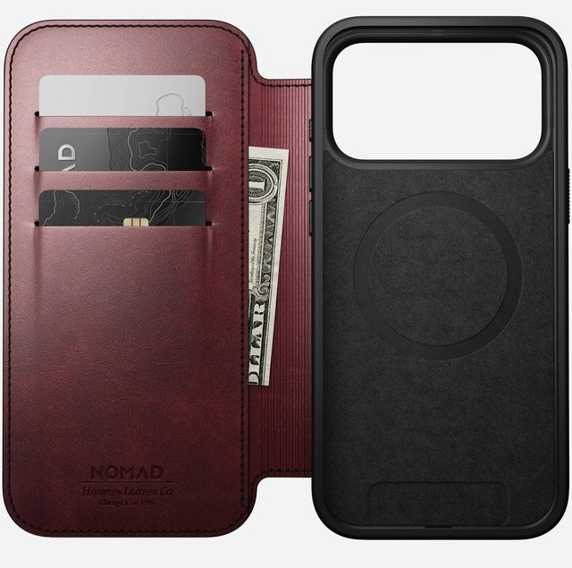 Nomad Modern Leather Folio Schutzhülle für iPhone 17 Pro Max in Burgund - Bild 1