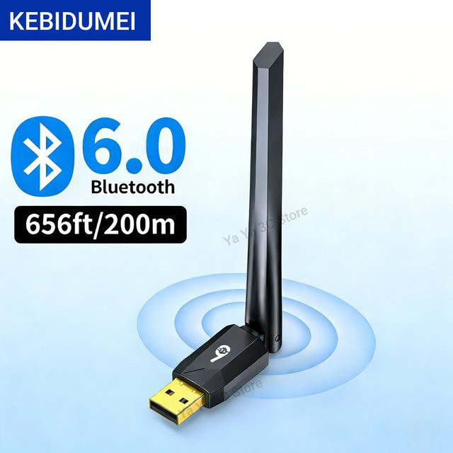 KEBIDUMEI USB Bluetooth 6.0 Adapter Black – Drahtloser Dongle für PC zur Verbindung von Maus, Tastatur und Audio-Geräten mit 200m Reichweite - Bild 1