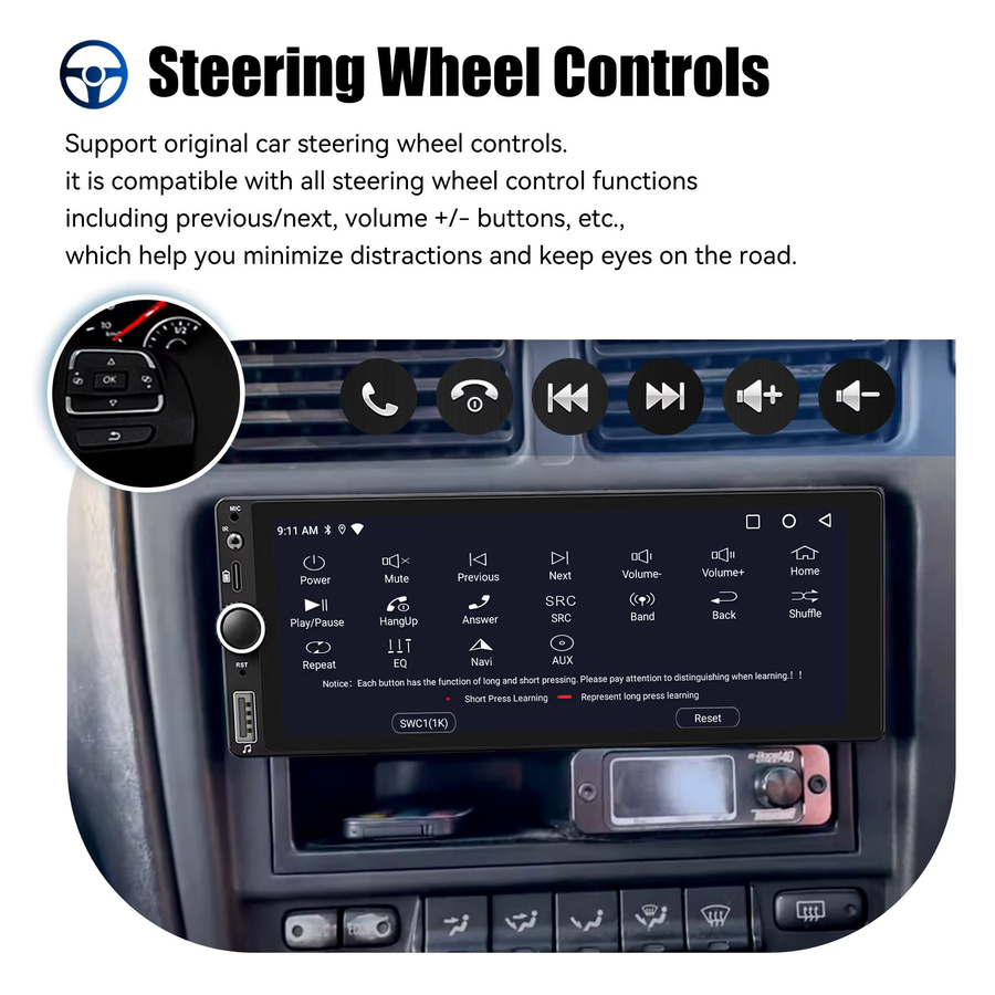 ESSGOO 1Din Autoradio mit Android 14, 6,86 Zoll IPS Display, Carplay, Android Auto, 4 GB RAM, MP5 Player und Bluetooth in Schwarz - Bild 6
