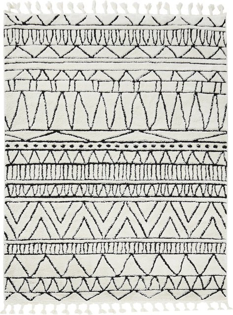DONE Teppich Ocean im Boho-Stil mit Fransen, geometrisches Design in Schwarz und Weiß - Bild 1