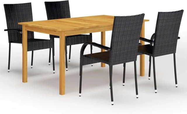 vidaXL 5-tlg Garten-Essgruppe aus Polyrattan und Akazienholz in Schwarz und Braun - Bild 1