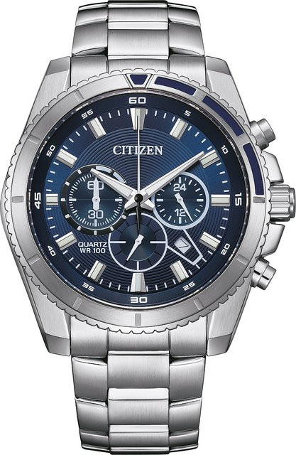 Citizen Chronograph, Quarz, Edelstahl, Blau, 44 mm, Herren - Bild 1
